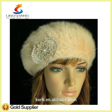 Lingshang angora haute qualité tricotée mode hiver fille crochet fleur chapeaux